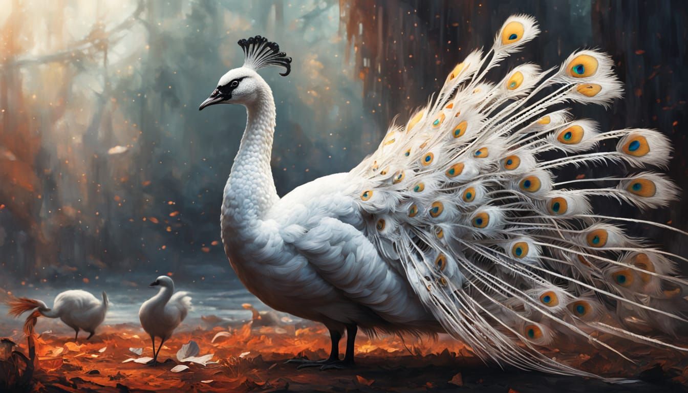 Peacock and Swan Beauty Contest in Hyperrealistic Style