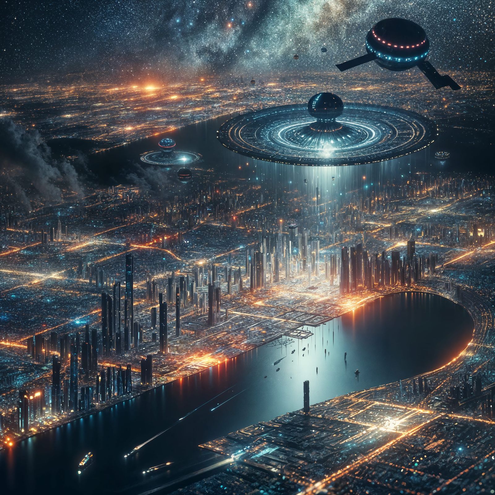 Fantastical Megacity at Night: Bird's-Eye View