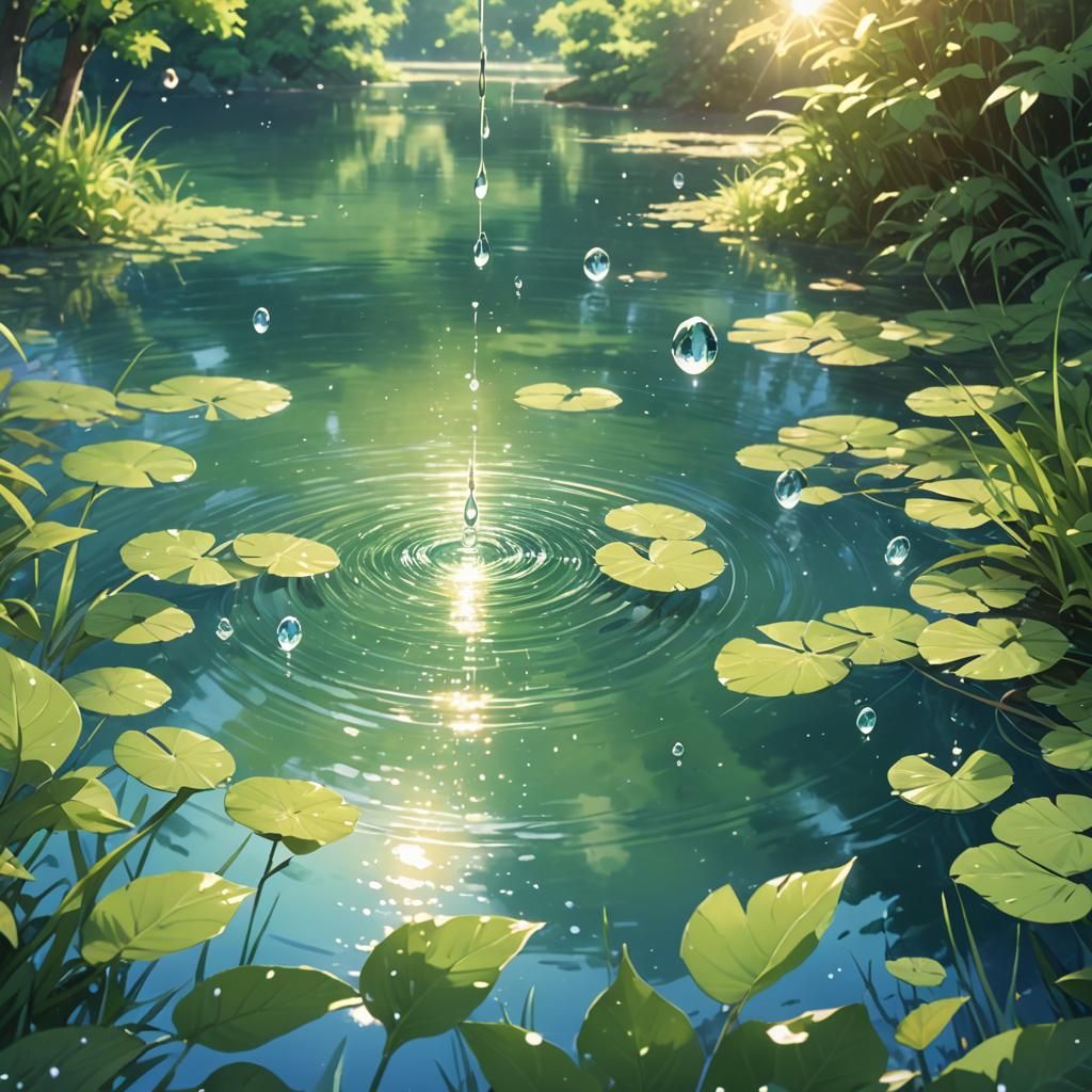 Serene Summer Lake: Anime Water Splash