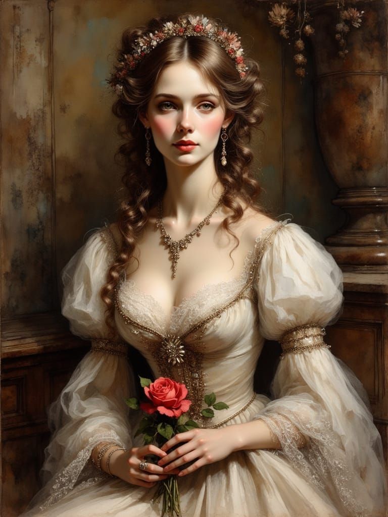 Elegant Lady in 18th Century Attire in an Intimate Interior