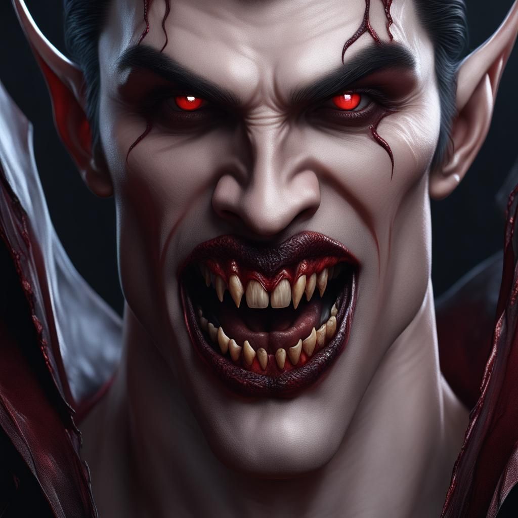 Handsome Vampire with Fangs in Detailed Digital Painting