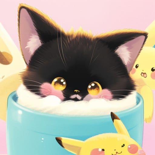 Adorable Chibi Pikachu Kitten in Kawaii Digital Art Style