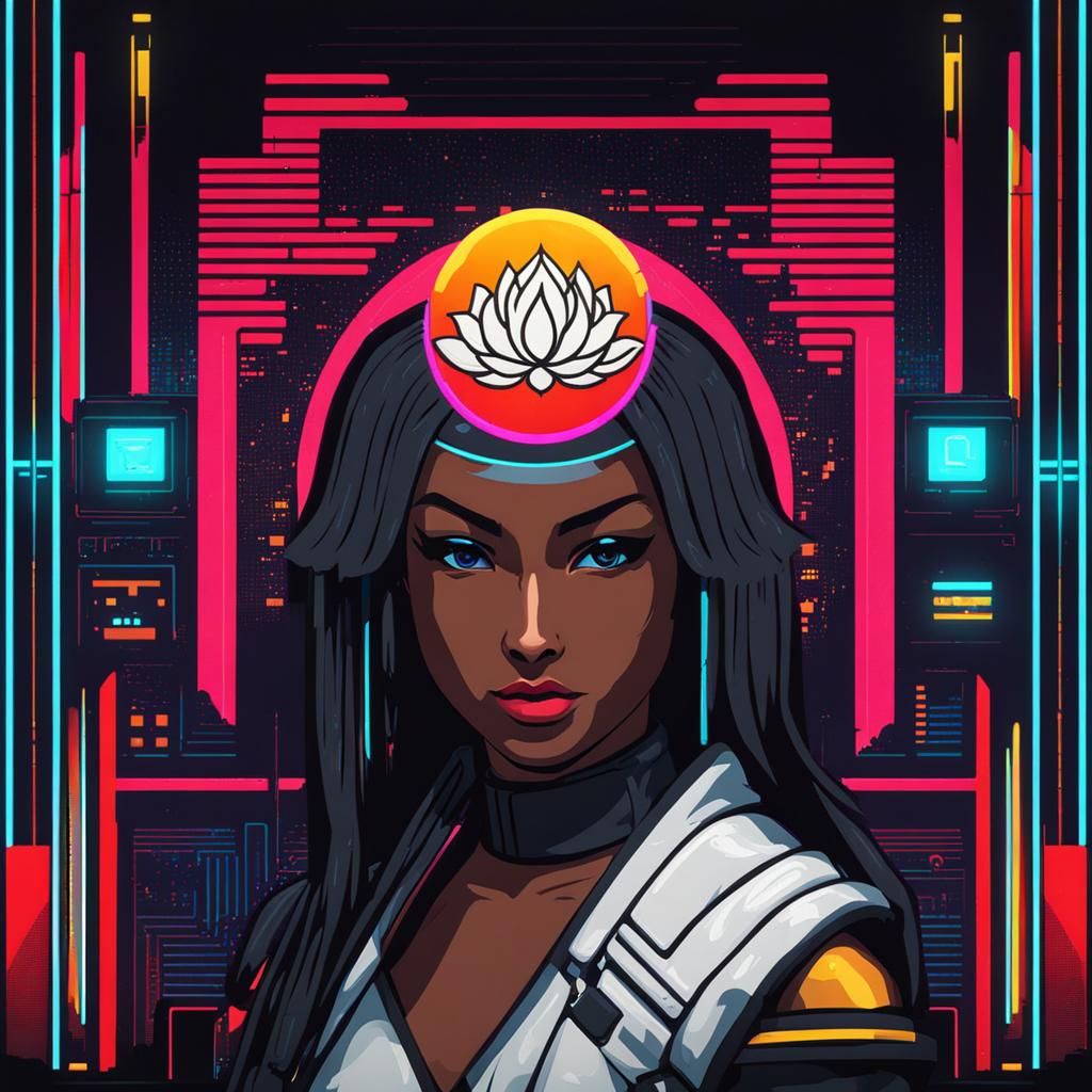 Divine Lotus Pixel Art in Cyberpunk Style