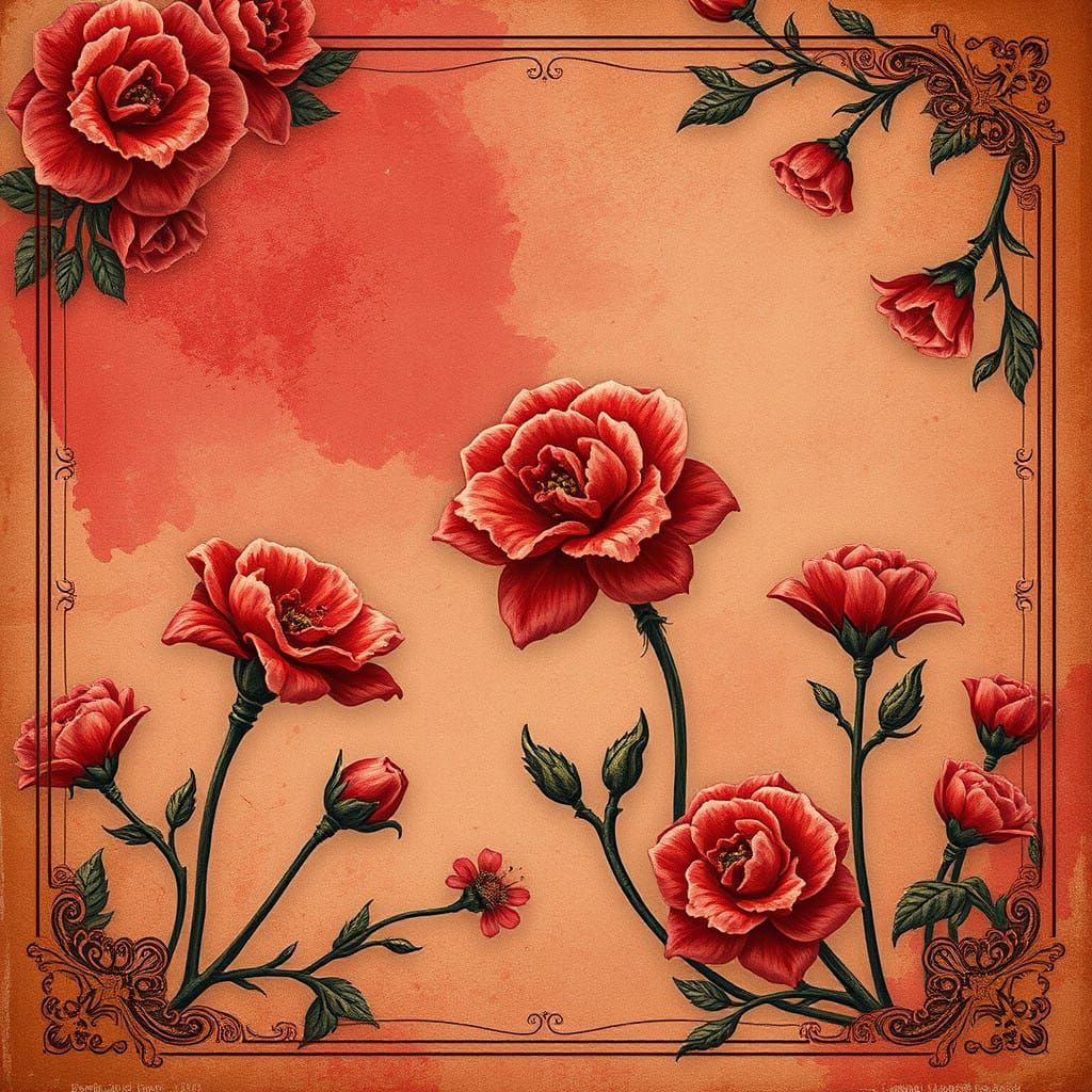 Floral Vintage Fantasy Journal in Red