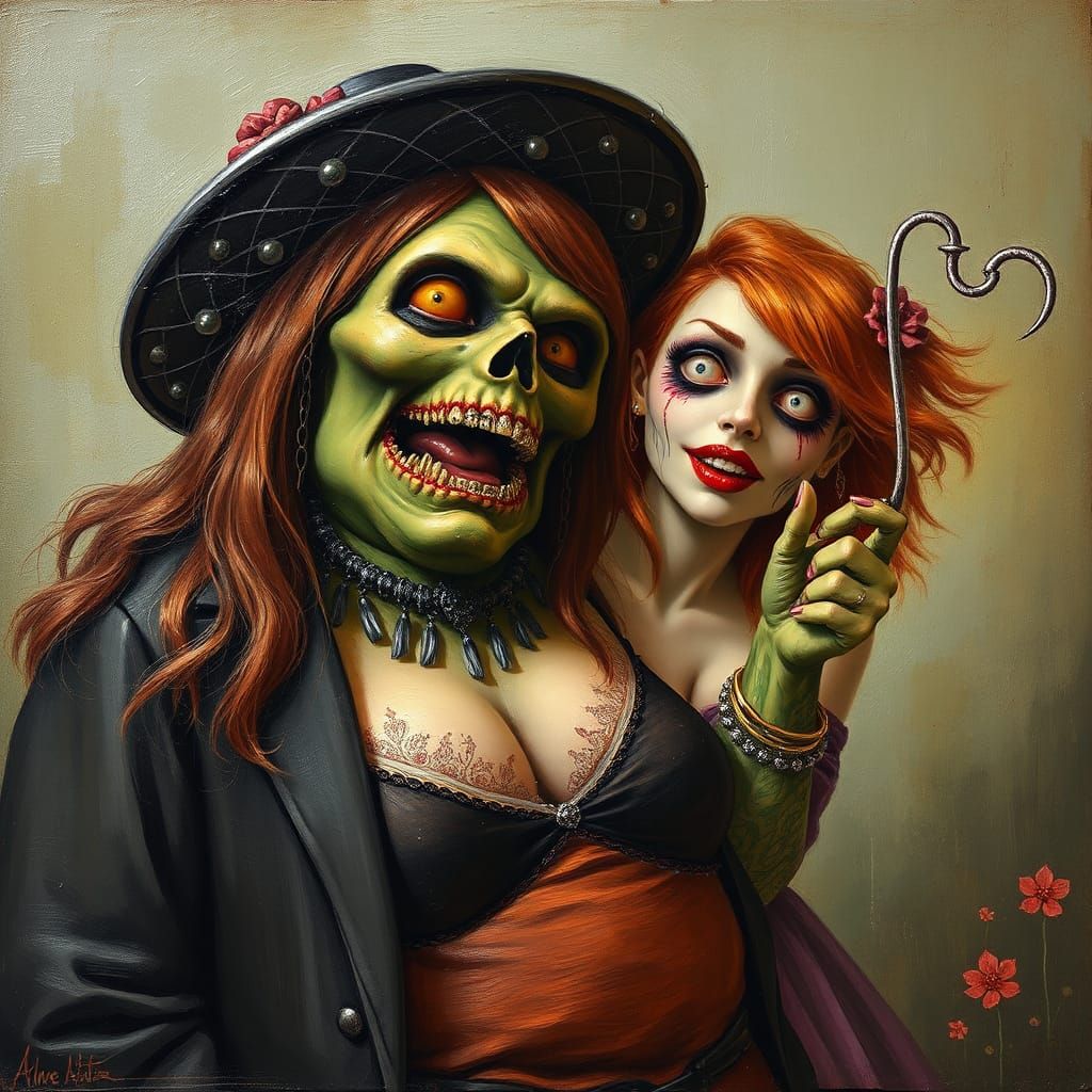 Humorous Zombie Flapper in Oil Painting Style