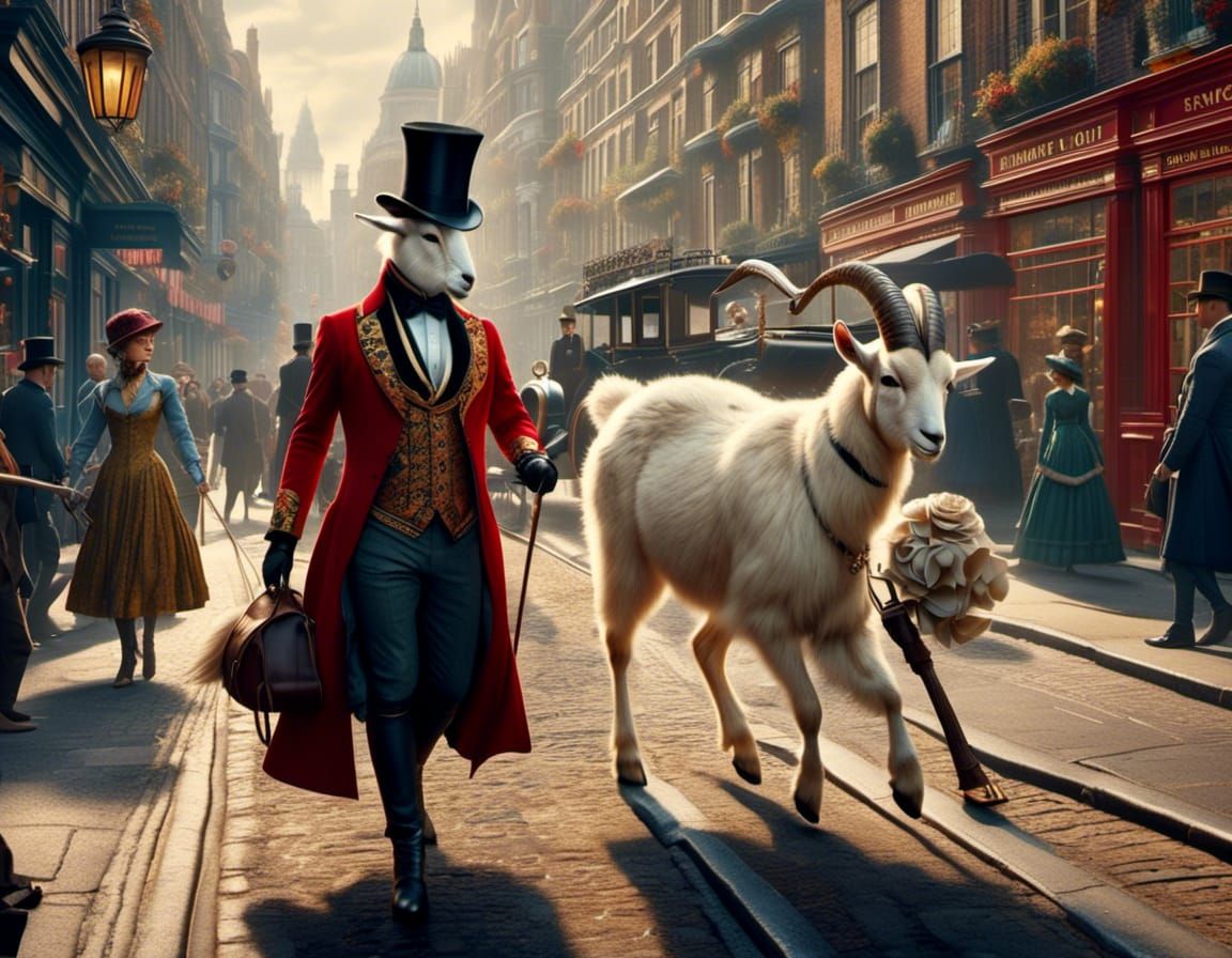 Victorian Goat Gentleman Strolling London Street