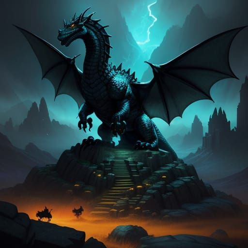 Dragon and Adventurers in a Fantasy Dungeon