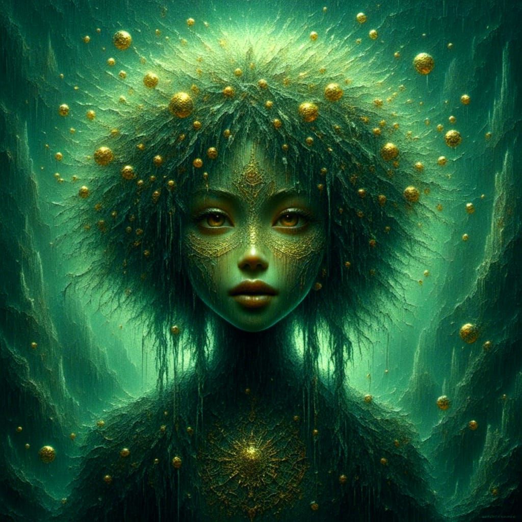 Weeping Willow Close-Up at Night in Oil Paint