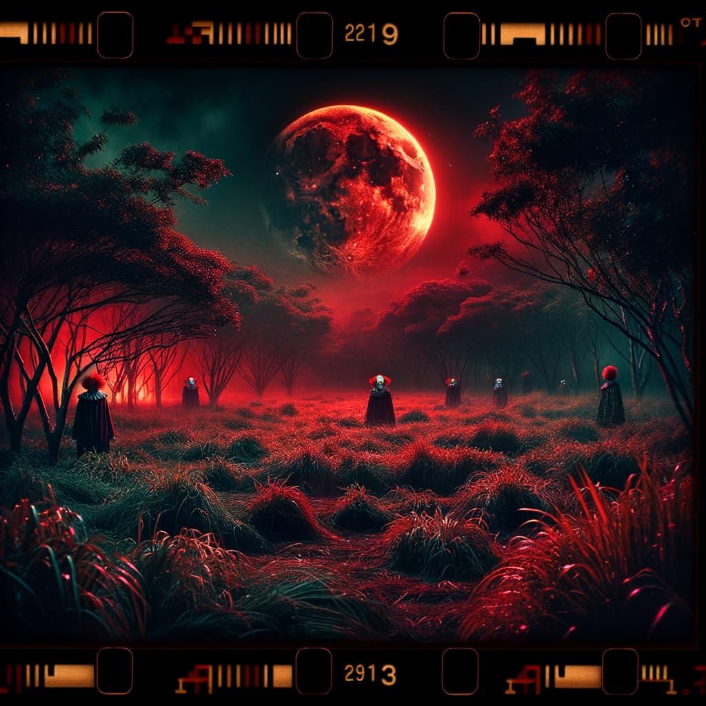 Eerie Clowns in a Spooky Forest at Night
