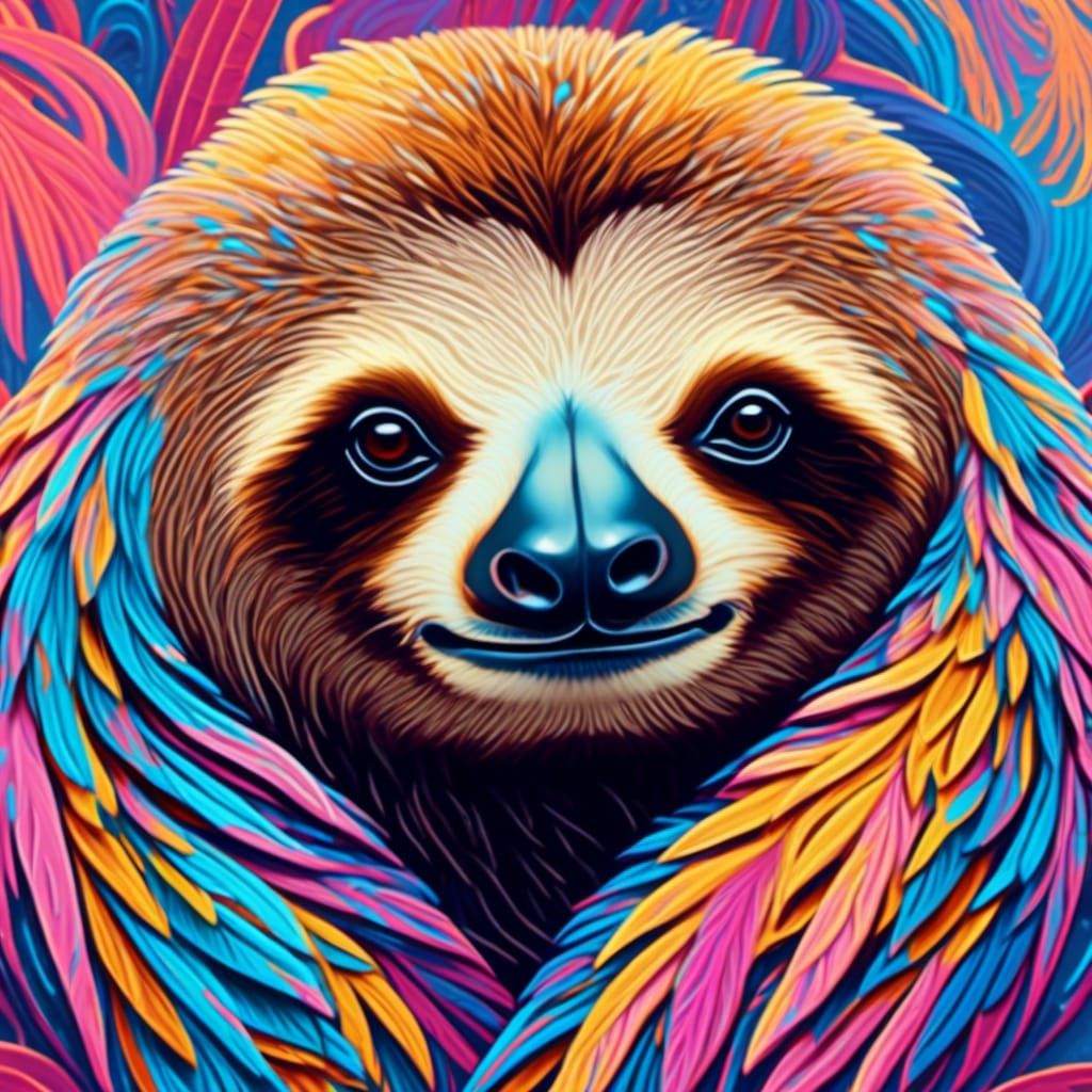Pastel Sloth with Abstract String Theory Background