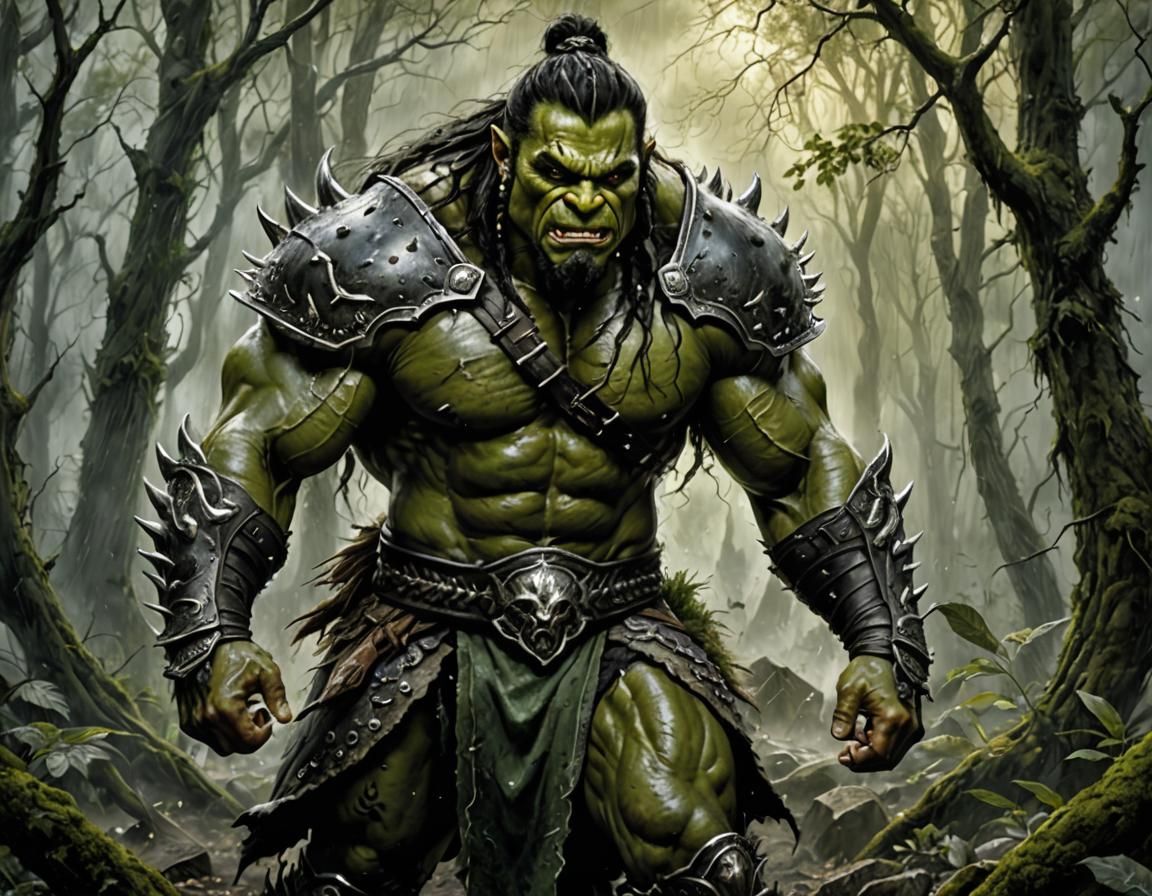 Hyperrealistic Orc Warrior in Thunderstorm