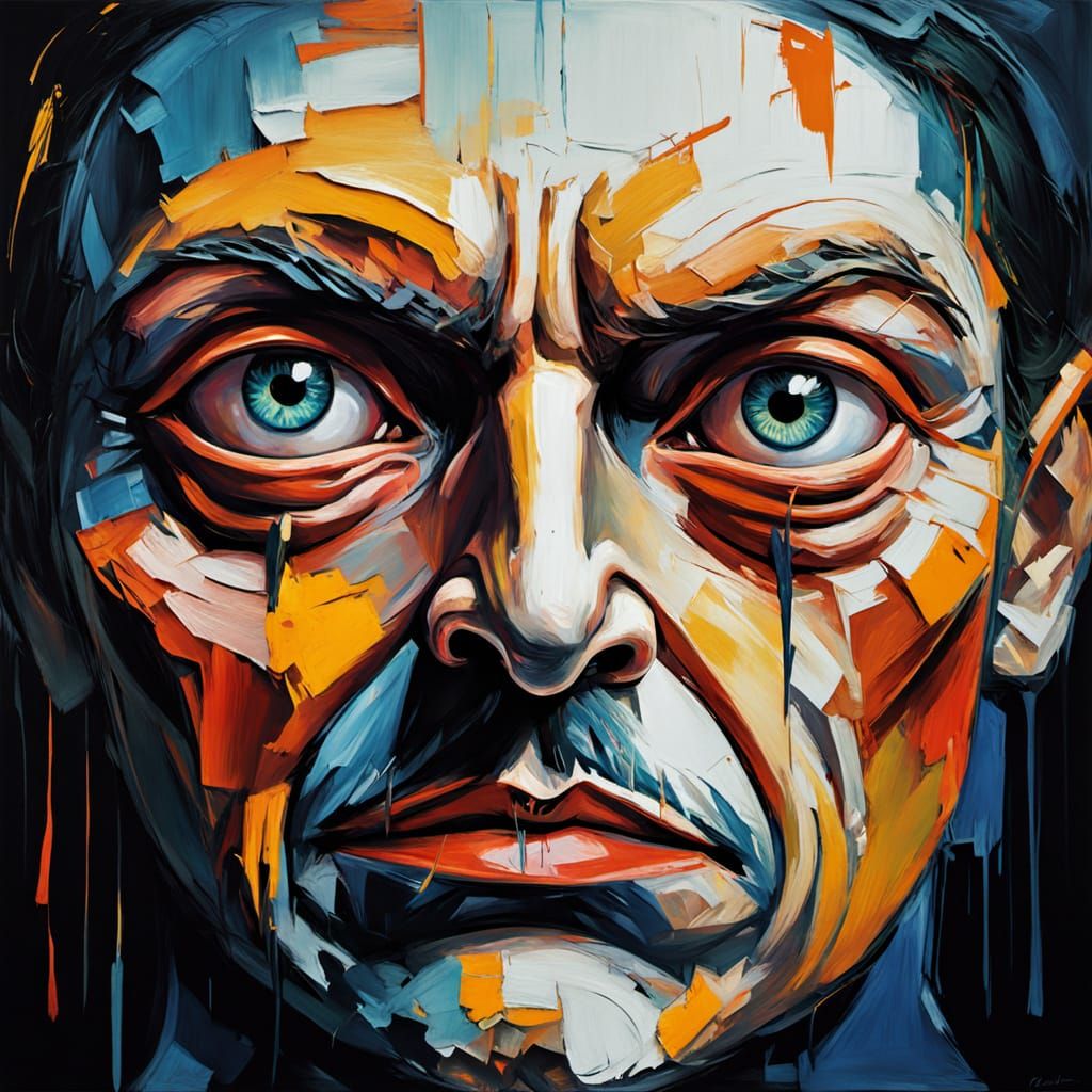 Distorted Portrait of Turmoil in Intense Oil Paint Style