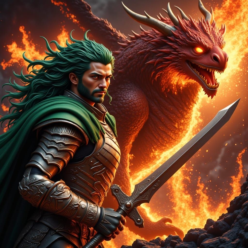 Siegfried Battles the Dragon in Fantasy Art Style