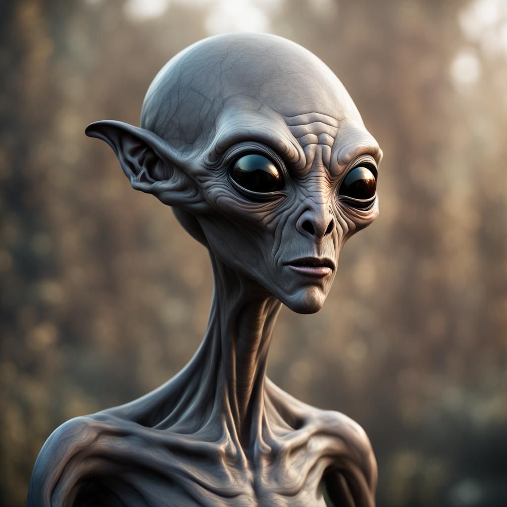 Hyperrealistic Grey Alien in Detailed Matte Painting
