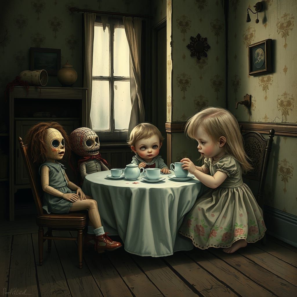Eerie Tea Party: Baby with Horror Dolls
