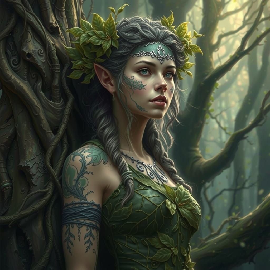 Ethereal Dryad Nymph in Arthur Rackham Style