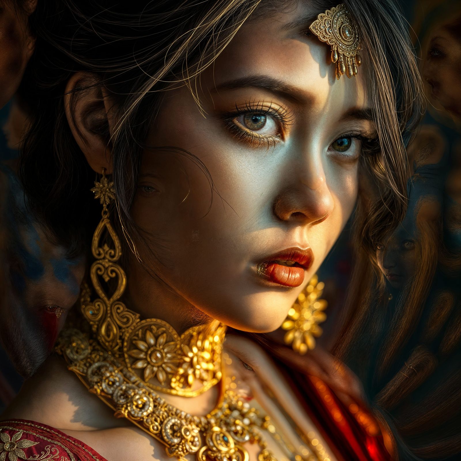 Woman with Gold Jewelry: Hyperrealistic Concept Art