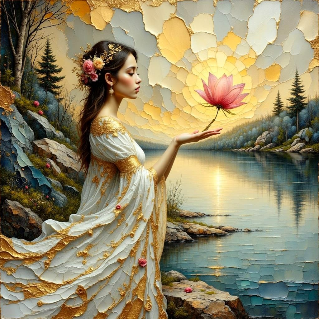 Surreal Landscape with River and Heart