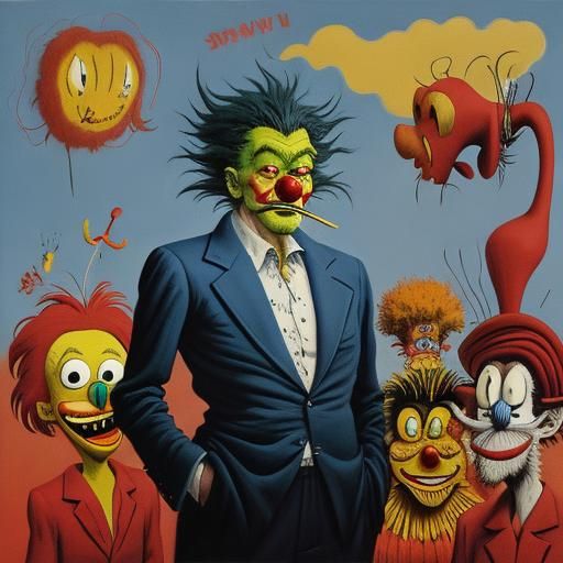 Clown Portrait in Surreal Cartoon Style