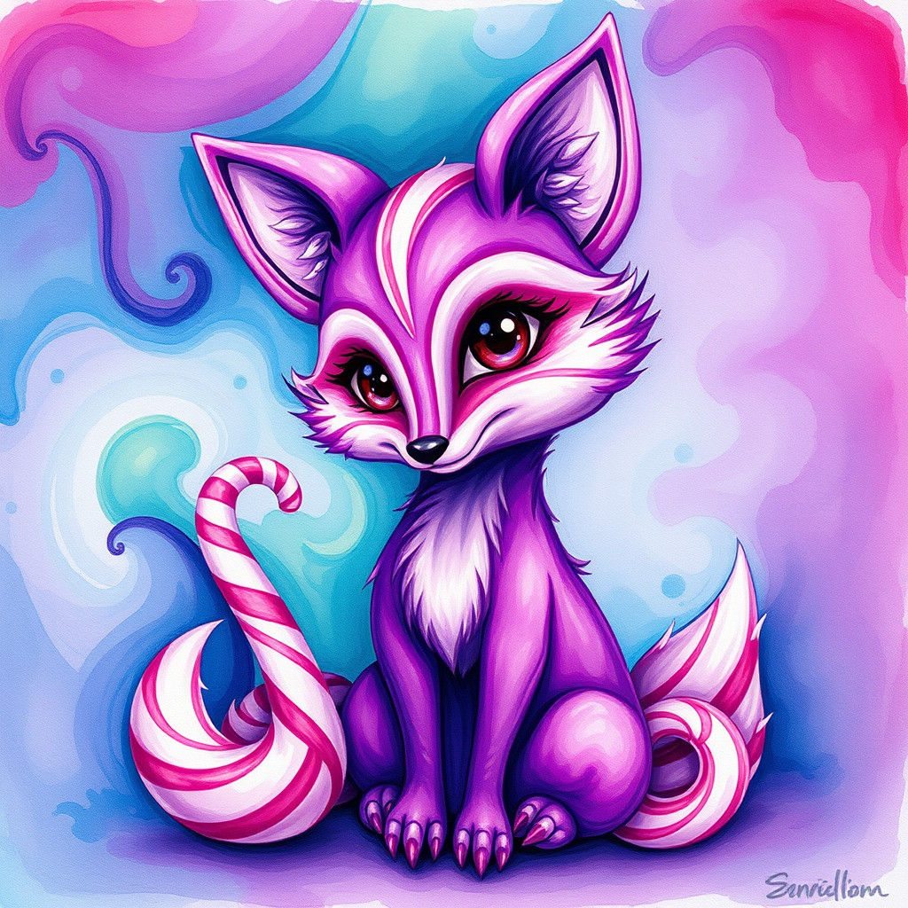 Candy Cane Fox in Gouache Candyland