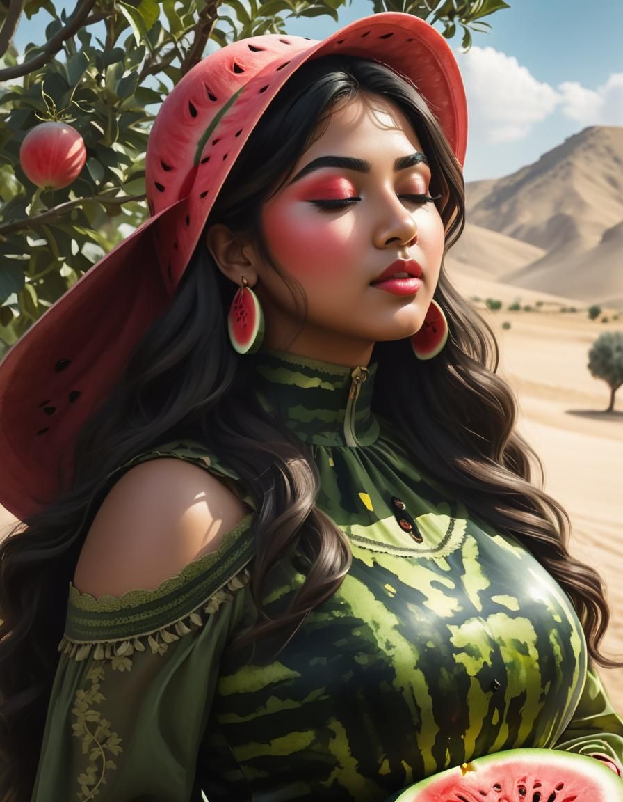 Watermelon Woman: Detailed Art Nouveau Portrait