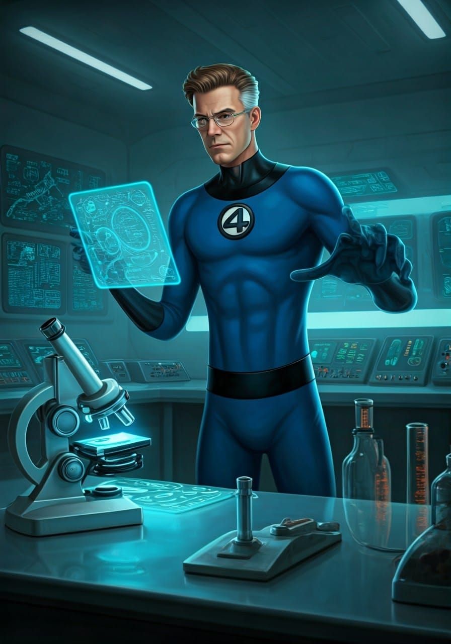 Mr. Fantastic in Retro-Futuristic Lab