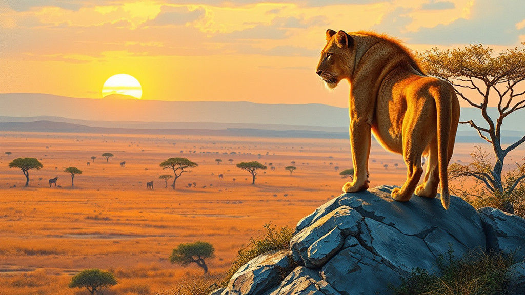 Lioness Overlooking Serengeti in Wildlife Art Style