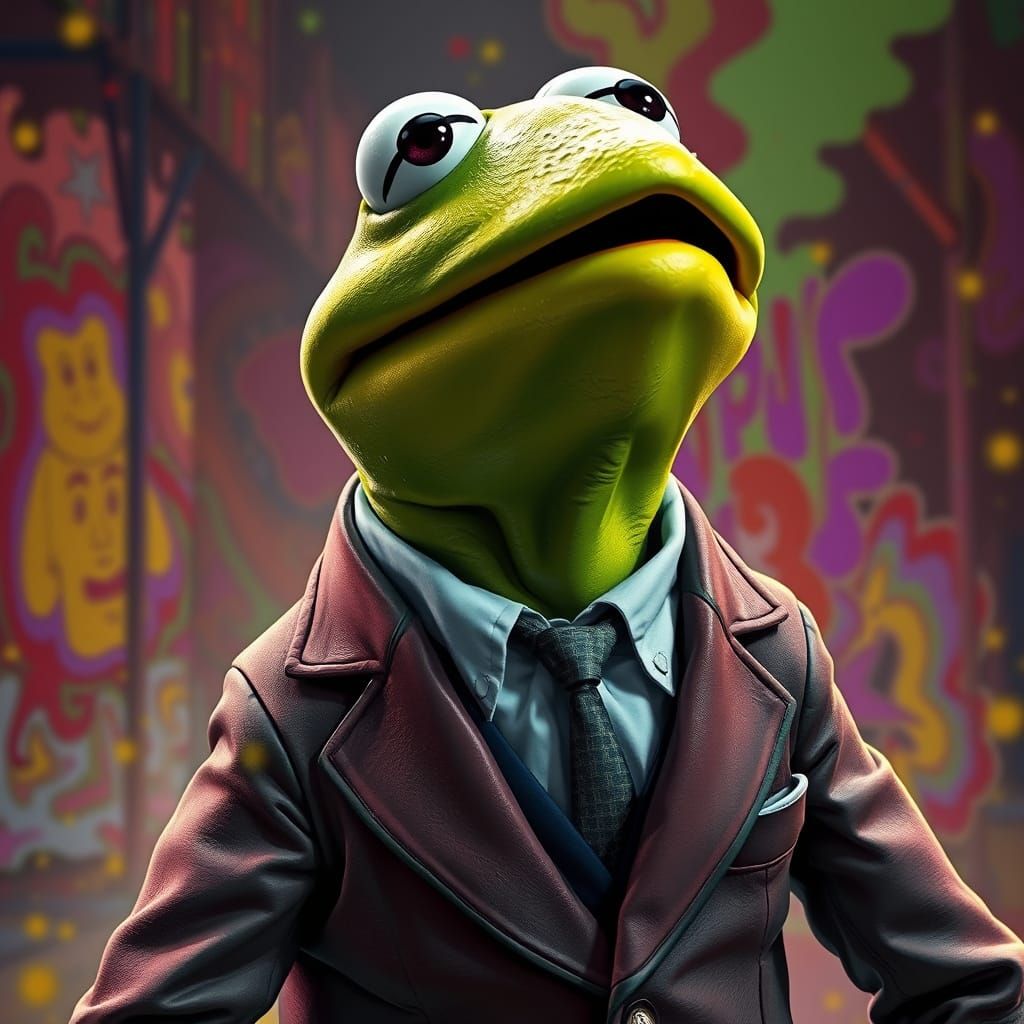 Shocked Kermit in Surreal Horror Realist Style