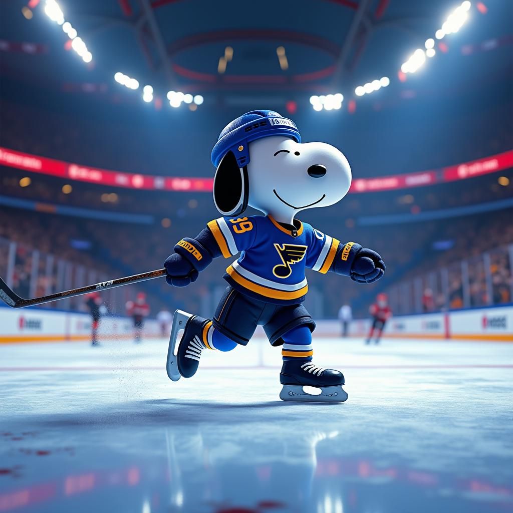 Snoopy in Blues Jersey Skating on Goal as Digital Painting
