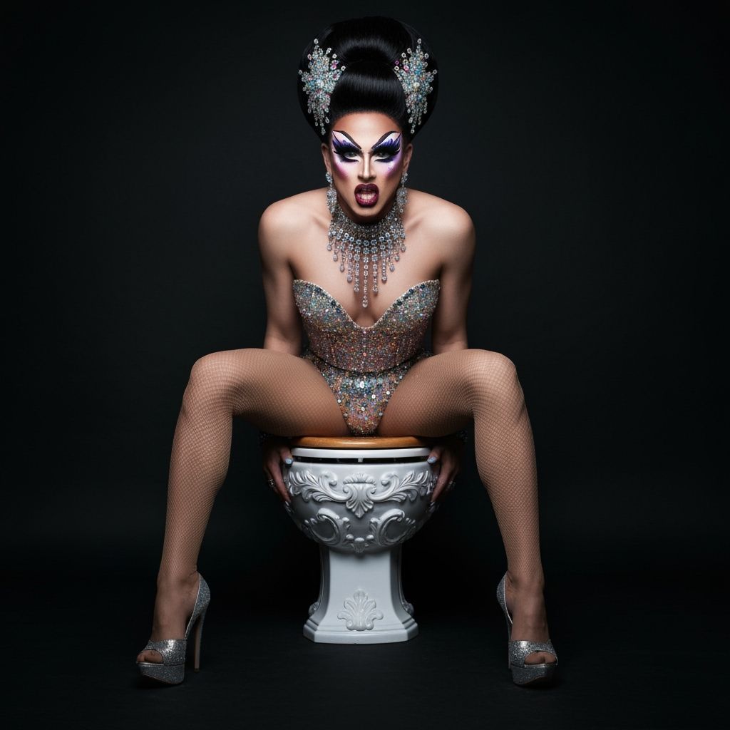 Drag Queen on Toilet in Dramatic High-Contrast Style