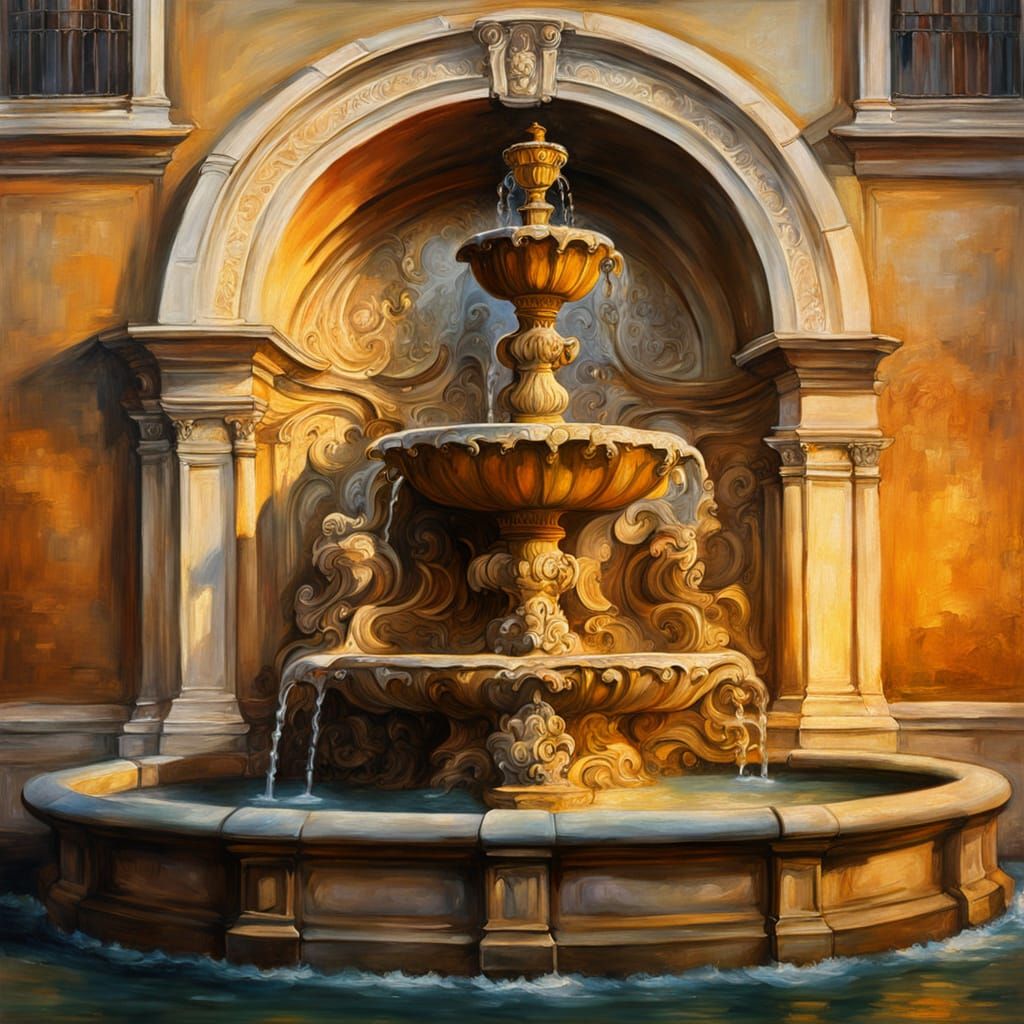 Italian Renaissance Water Fountain in Baroque Style