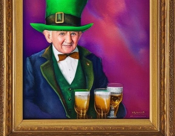 The Irish leprechaun in an Irish pub, fairy in the form of a tiny old man often with a cocked hat and leather apron