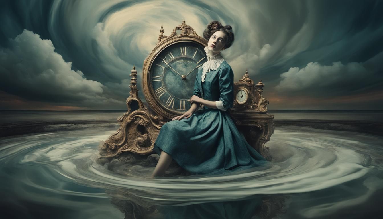 Surreal Melting Woman in 1885 Attire