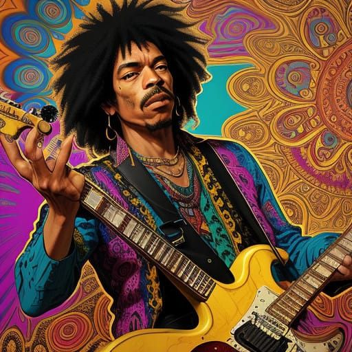 Psychedelic Music Icon Portrait in Vibrant Colours