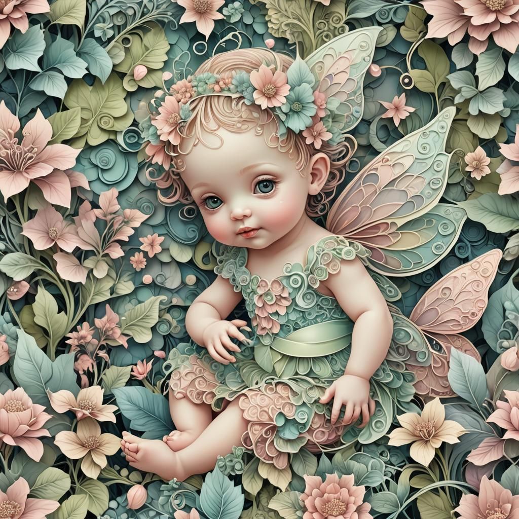 Pastel Baby Fairy Garden with Abstract Fractals