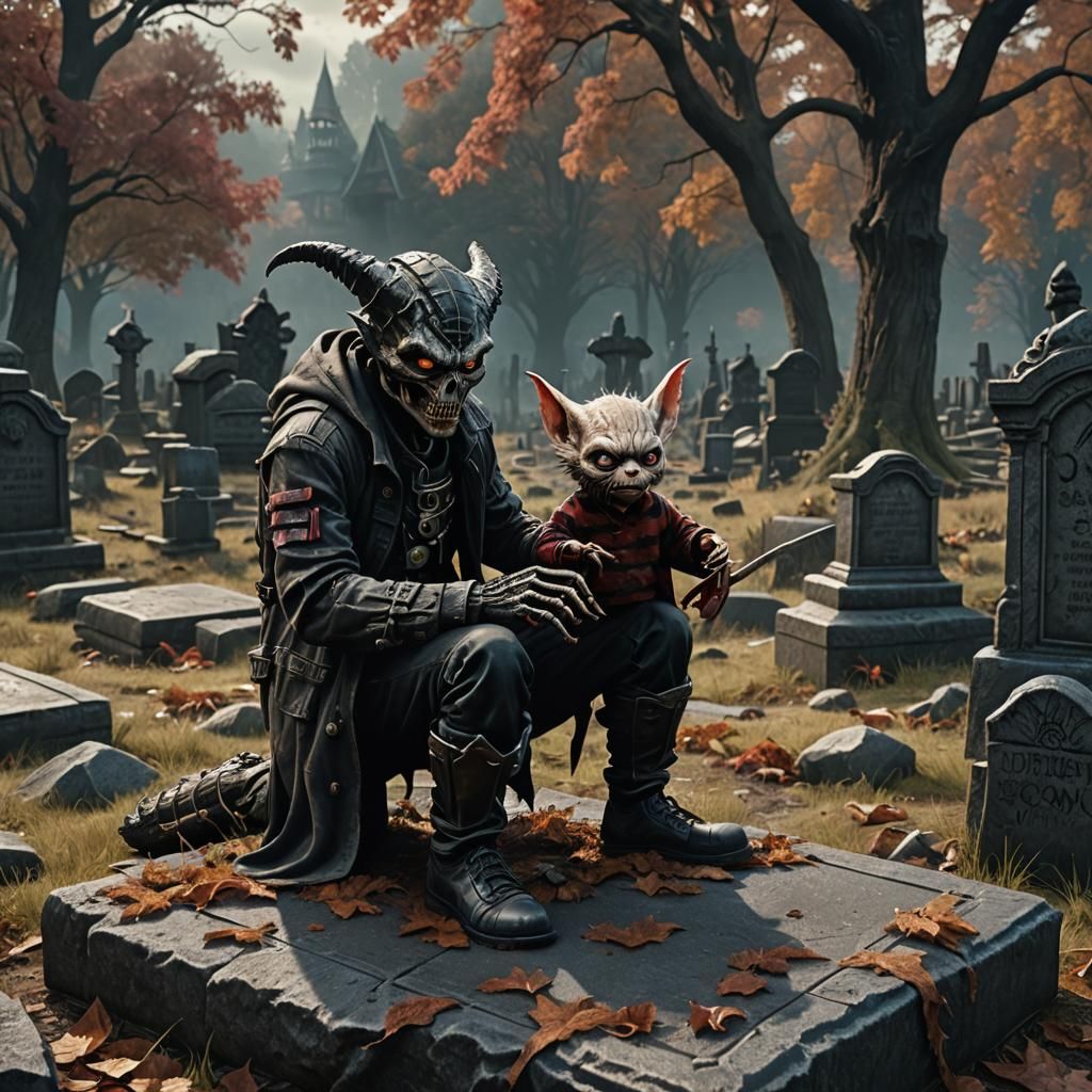 Mogwai Xenomorph Freddy Krueger Tombstone Fantasy Art