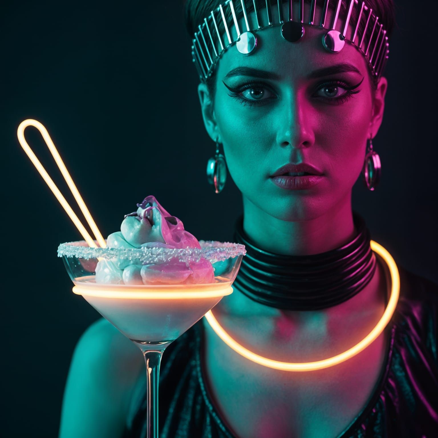 Retro-Futurist Dessert in Neon Style