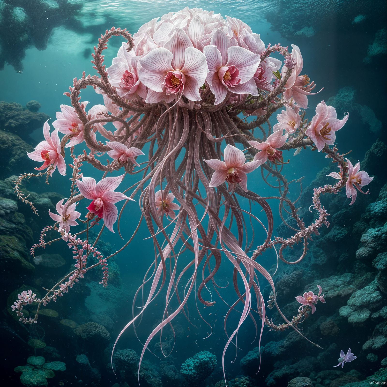 Orchidée Rose Medusa Bouquet in Glass Bubble