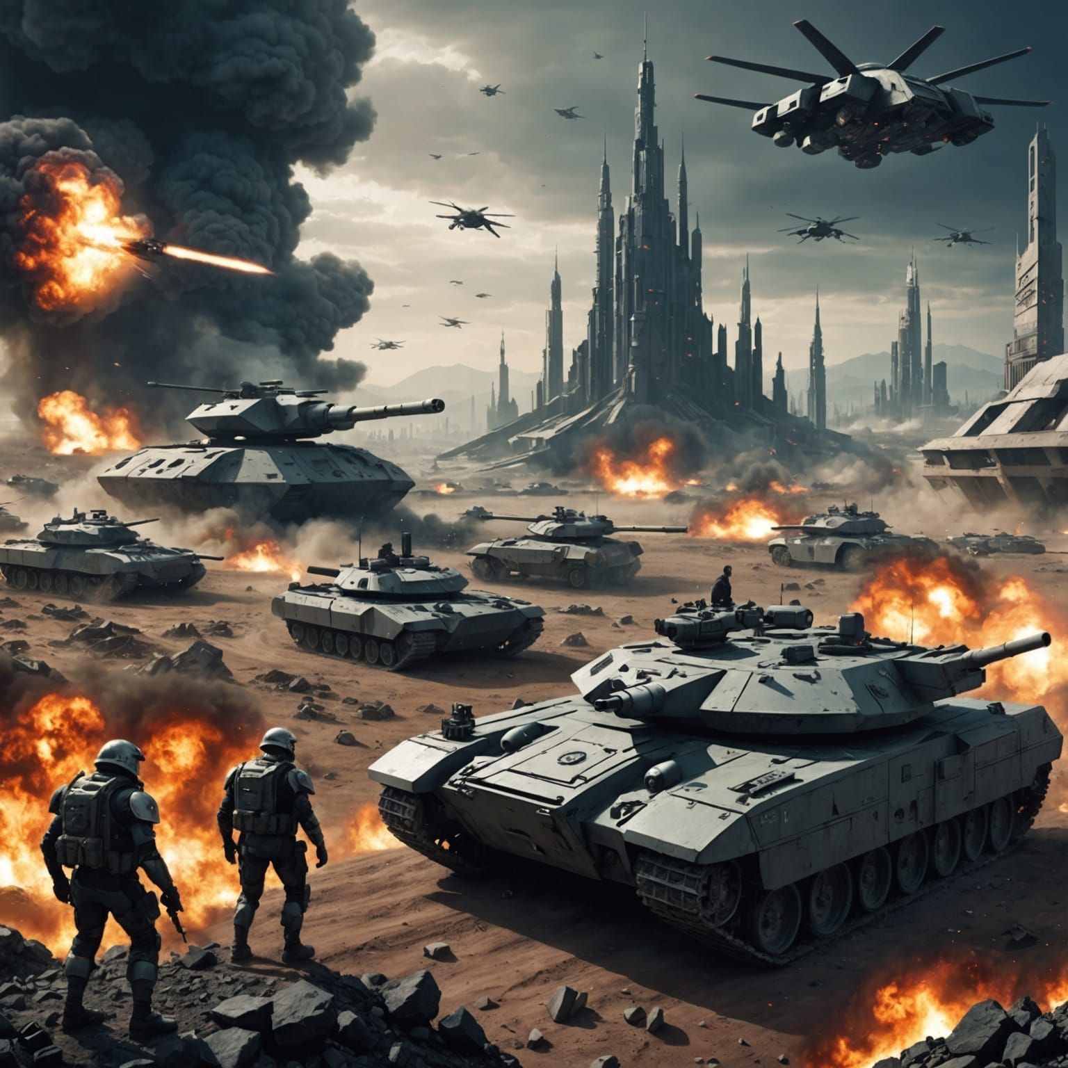 Futuristic War Scene: A Dystopian Conflict