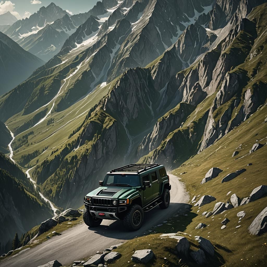 GMC Hummer in Alps: Matte Painting Style