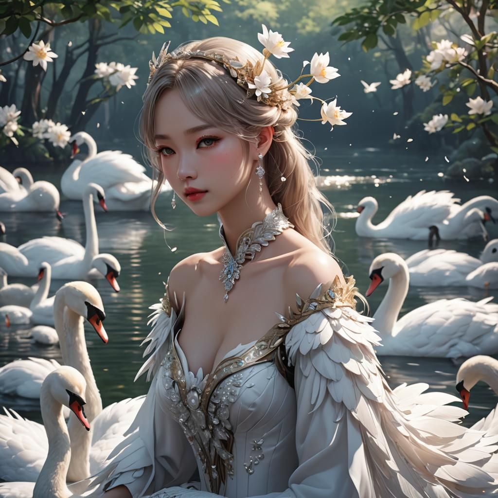 Detailed 3D Anime Swan Concept Art