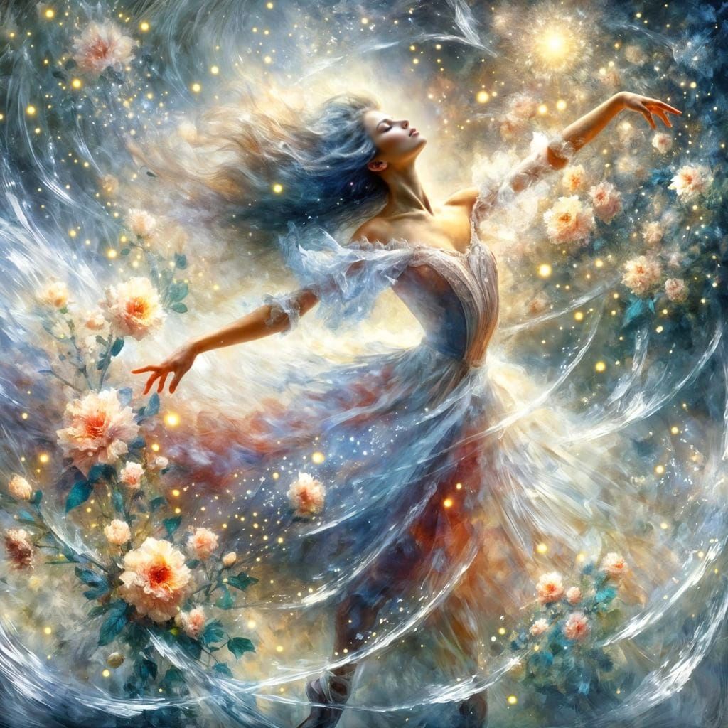 Ballerina Giselle Dance in Spring Flowers