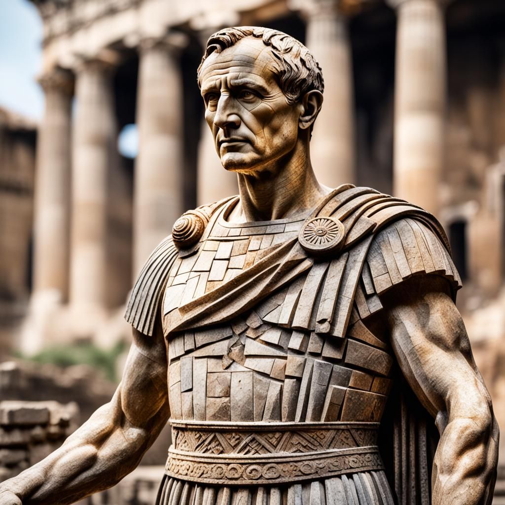 Julius Caesar in ancient Roman ruins