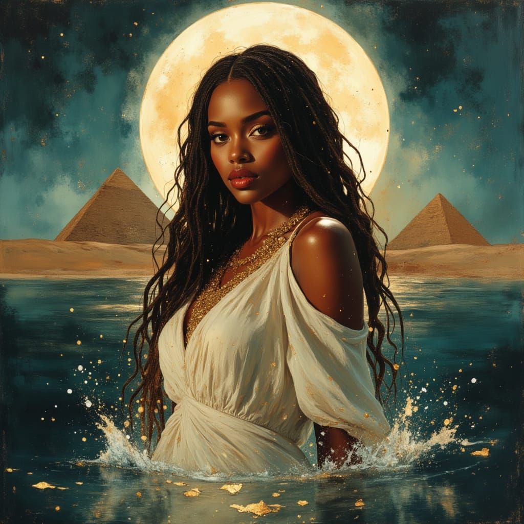 Kelly Rowland as African Goddess of Nile Under Full Moon