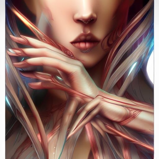 Hands with Long Nail Art in Hyperdetailed Portrait