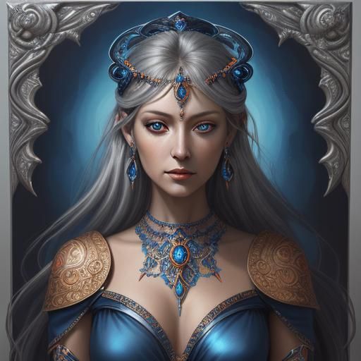 Woman in Blue and Orange Jewelry, Fantasy Illustration