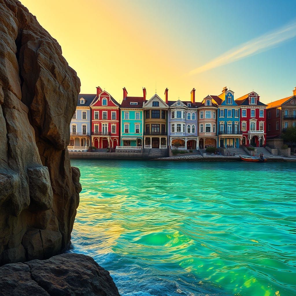Serene Seaside Village at Golden Hour