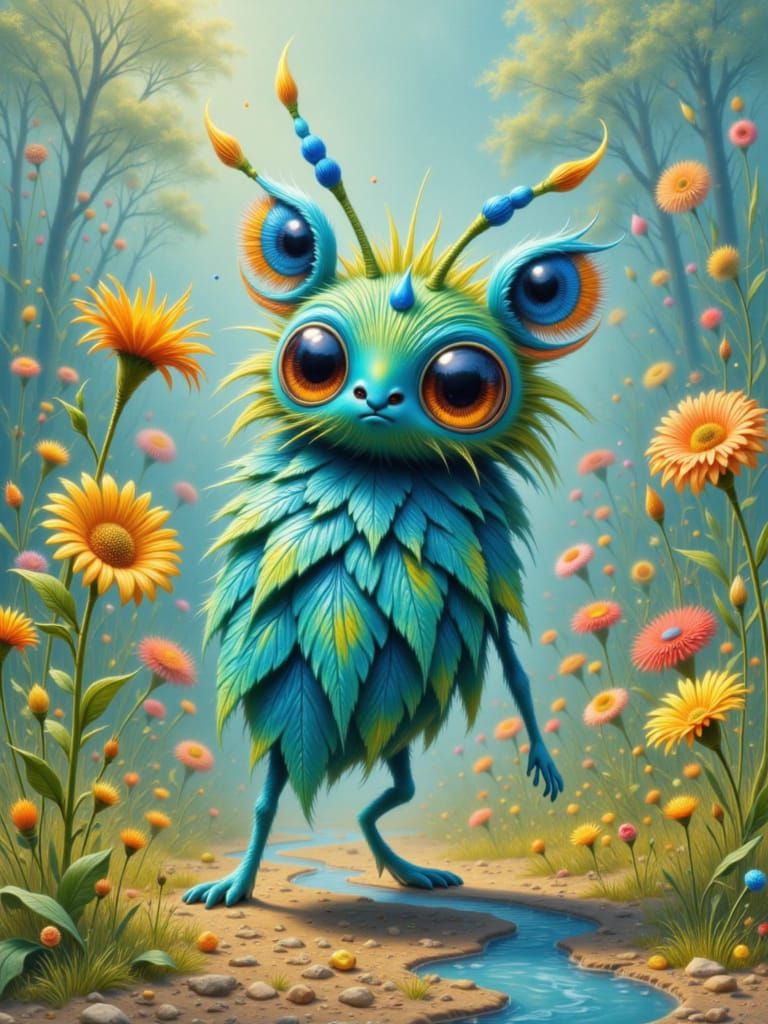 Cute Bug-Eyed Creature Beside Creek