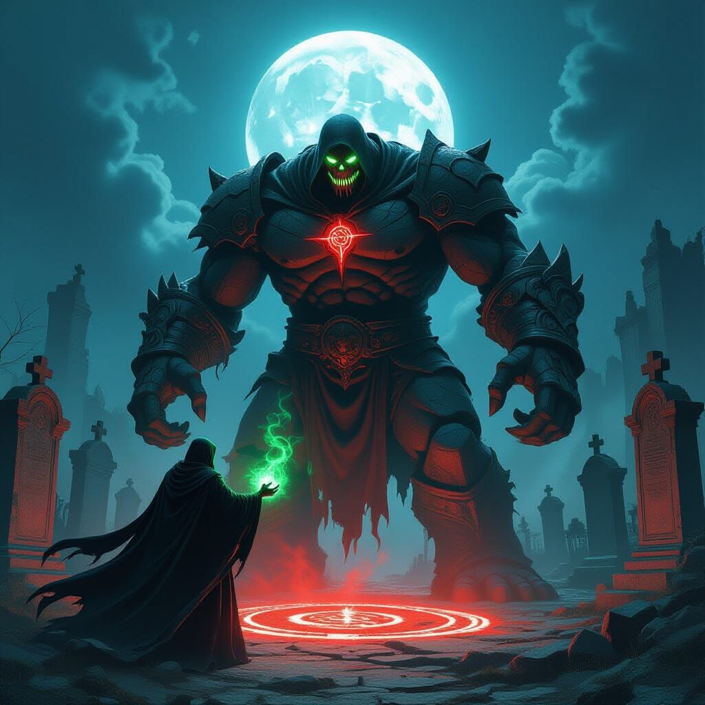 Necromancer Summons Stone Golem with Crimson Runes