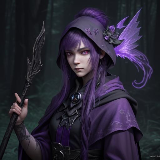Dark Fae Huntress in Twilight Forest: 3D Anime Art